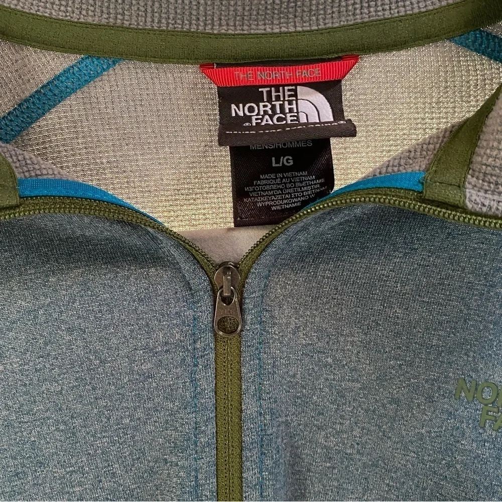 North face men blue grey pullover long sleeve 1/4 zip stretchy sweater jacket L